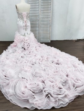 ruffled light pink organza long train bridal dress ruffled light pink organza long train bridal dress