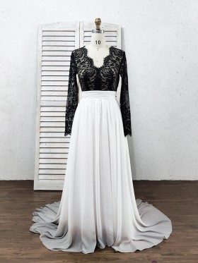 black lace top grey ombre bottom wedding dress