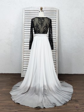 black lace top with white to gray ombre chiffon bottom wedding dress black lace top with white to gray ombre chiffon bottom wedding dress