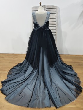black and indigo tulle long train low back plus size gown black and indigo tulle long train low back plus size gown