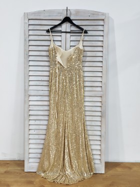 lace up back with spaghetti straps gold linear sequin long dress lace up back with spaghetti straps gold linear sequin long dress