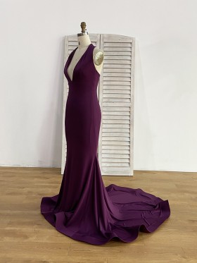 halter plunging neckline grape purple long bridesmaid dress halter plunging neckline grape purple long bridesmaid dress