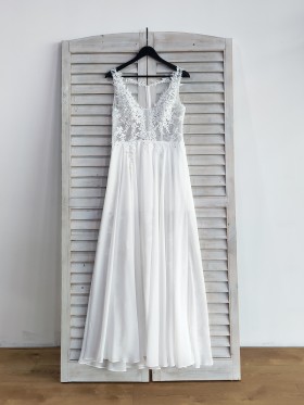 slit sheer lace and chiffon summer wedding dress