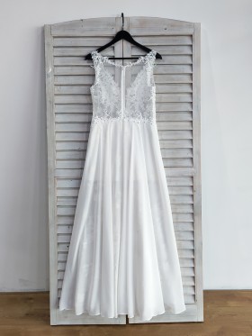 zipper up sheer back white summer wedding gown