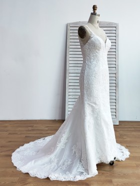 mermaid ivory lace wedding dress