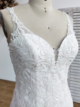 pearled sweetheart neckline and shoulder straps