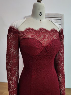 scalloped off the shoulder long sleeve dress
