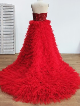 ruffled long tulle long train prom dress ruffled long tulle long train prom dress