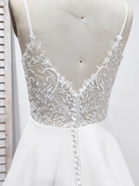 illusion lace V back with spaghetti straps bridal gown