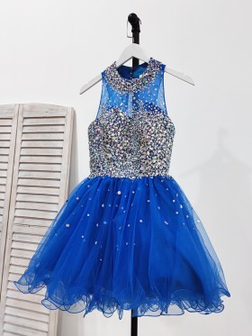 beaded short tulle cocktail gown