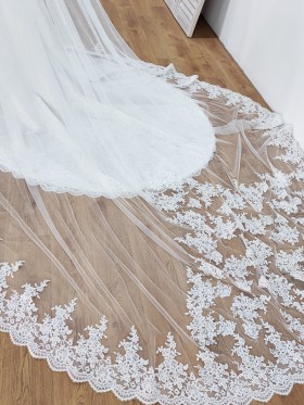 sheer mesh and lace long veil