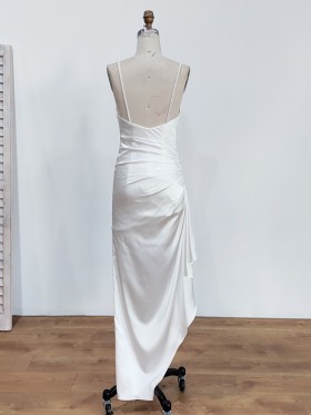 asymmetrical draped ivory satin dress asymmetrical draped ivory satin dress