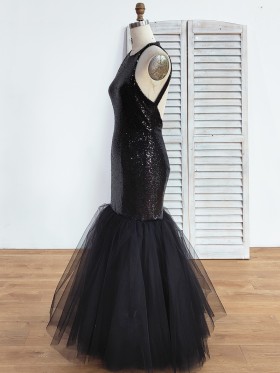 black sequin and tulle trumpet prom gown black sequin and tulle trumpet prom gown