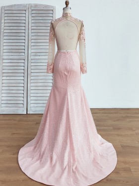 open back pearl pink lace and glitter overlay satin mermaid prom dress open back pearl pink lace and glitter overlay satin mermaid prom dress