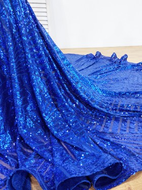 royal blue sequin long train dress