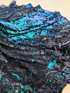 iridescent green blue and blue sequin dress