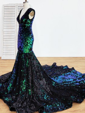 mermaid silhouette green blue and black iridescent sequin prom gown mermaid silhouette green blue and black iridescent sequin prom gown