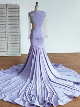 lavender closed back long train prom dress with rhinestones beading lavender closed back long train prom dress with rhinestones beading