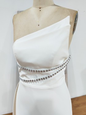 asymmetrical beaded white dress