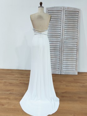 low back beaded ivory long dress with short train low back beaded ivory long dress with short train