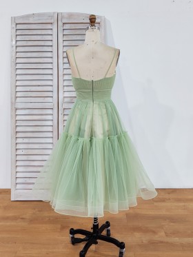 sage geen tulle with nude lining short party dress