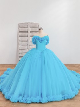 3D flowers off the shoulder tulle princess ball gown