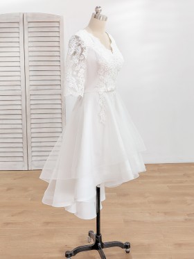 white lace half sleeve high low tulle dress white lace half sleeve high low tulle dress