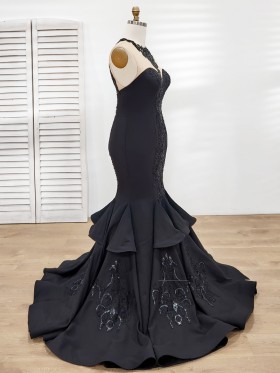glitter lace black satin tiered trumpet long formal dress glitter lace black satin tiered trumpet long formal dress