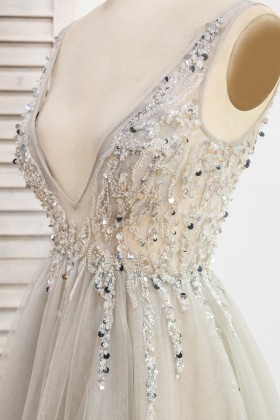 beaded plunging neckline dress