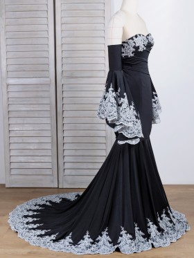black mermaid prom dress with silver lace appliques black mermaid prom dress with silver lace appliques