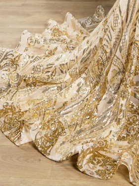 sparkly unique pattern gold sequin long train