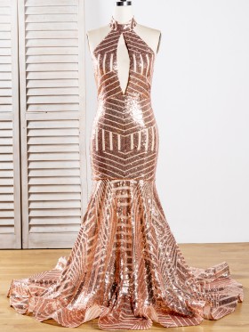 cut out rose gold sequin open back mermaid prom dress cut out rose gold sequin open back mermaid prom dress