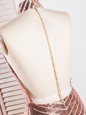 open back with pearls decoration sequin dress