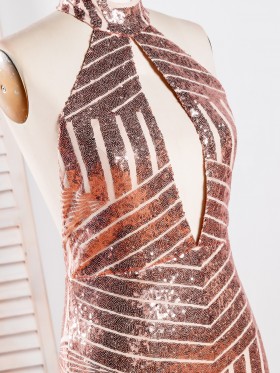 sleeveless cut out rose gold sequin dress