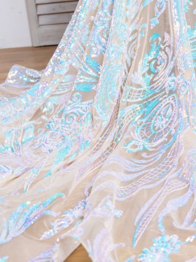 iridescent pink and blue sequin dress