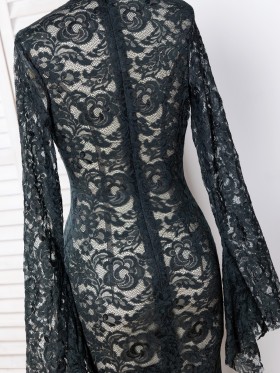 black lace bell sleeves closed back dress