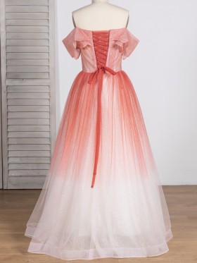 glitter ombre tulle lace up back long formal dress