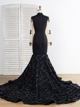 black lace and 3D rose African American mermaid prom dress black lace and 3D rose African American mermaid prom dress