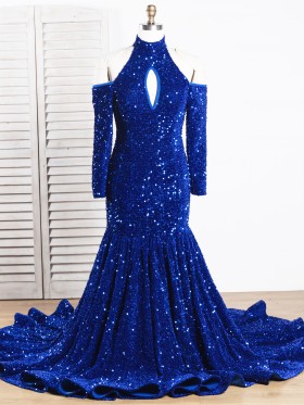 luxury dazzling royal blue sequin mermaid prom dress