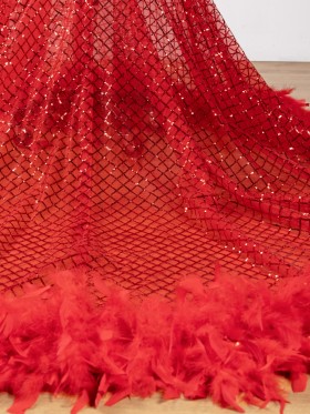 sheer glitter mesh with feather train