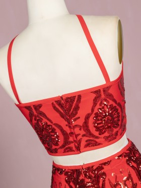 unique red sequin two piece dress