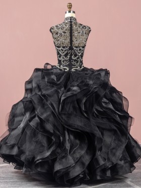 flounce ruffled black organza beaded corset ball gown flounce ruffled black organza beaded corset ball gown