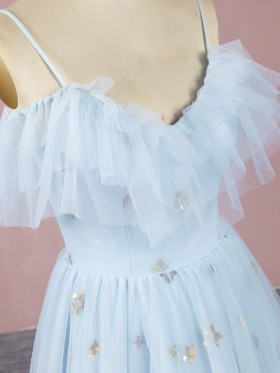 ruffled off the shoulder stars sequinned tulle dress ruffled off the shoulder stars sequinned tulle dress
