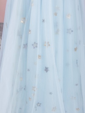 stars sequinned ice blue tulle dress