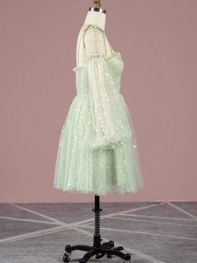 iridescent heart mint tulle short party dress