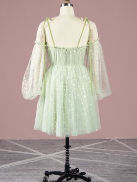 ruffled long sleeve iridescent heart tulle short dress ruffled long sleeve iridescent heart tulle short dress