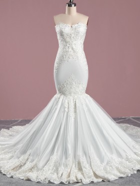 ivory lace tulle overlaid mermaid chic bridal dress