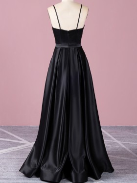 spaghetti straps black satin floor length prom dress spaghetti straps black satin floor length prom dress