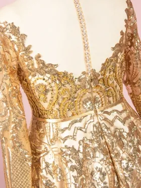 luxury gold sequin dress with crystals back