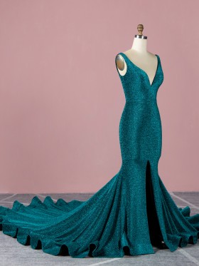 dark teal glitter mermaid long train prom dress dark teal glitter mermaid long train prom dress